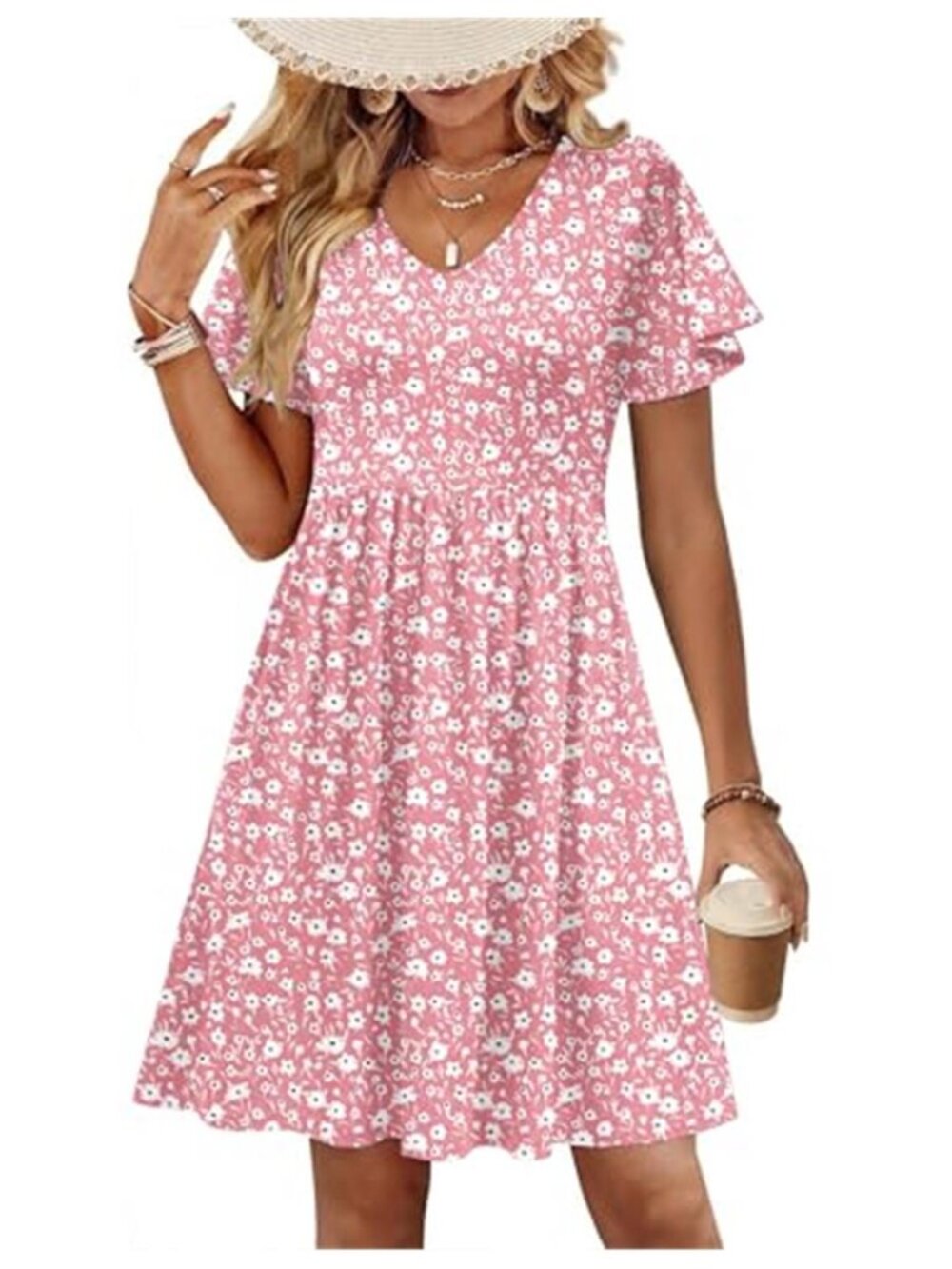 Women's Floral Swing Dress Casual Summer Sundress Ruffle Short Sleeve Beach